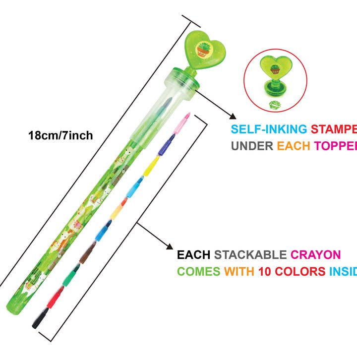 Tiny Mills – wholesale Crayons – Child & baby – Llamas Rainbow Stackable Crayon with Stamper Topper4