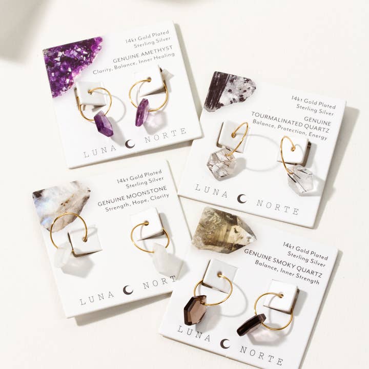 Luna Norte - Wholesale Hoop Earrings - 14Kt Sterling Silver Geometry Mini Hoop Earrings- Aquamarine