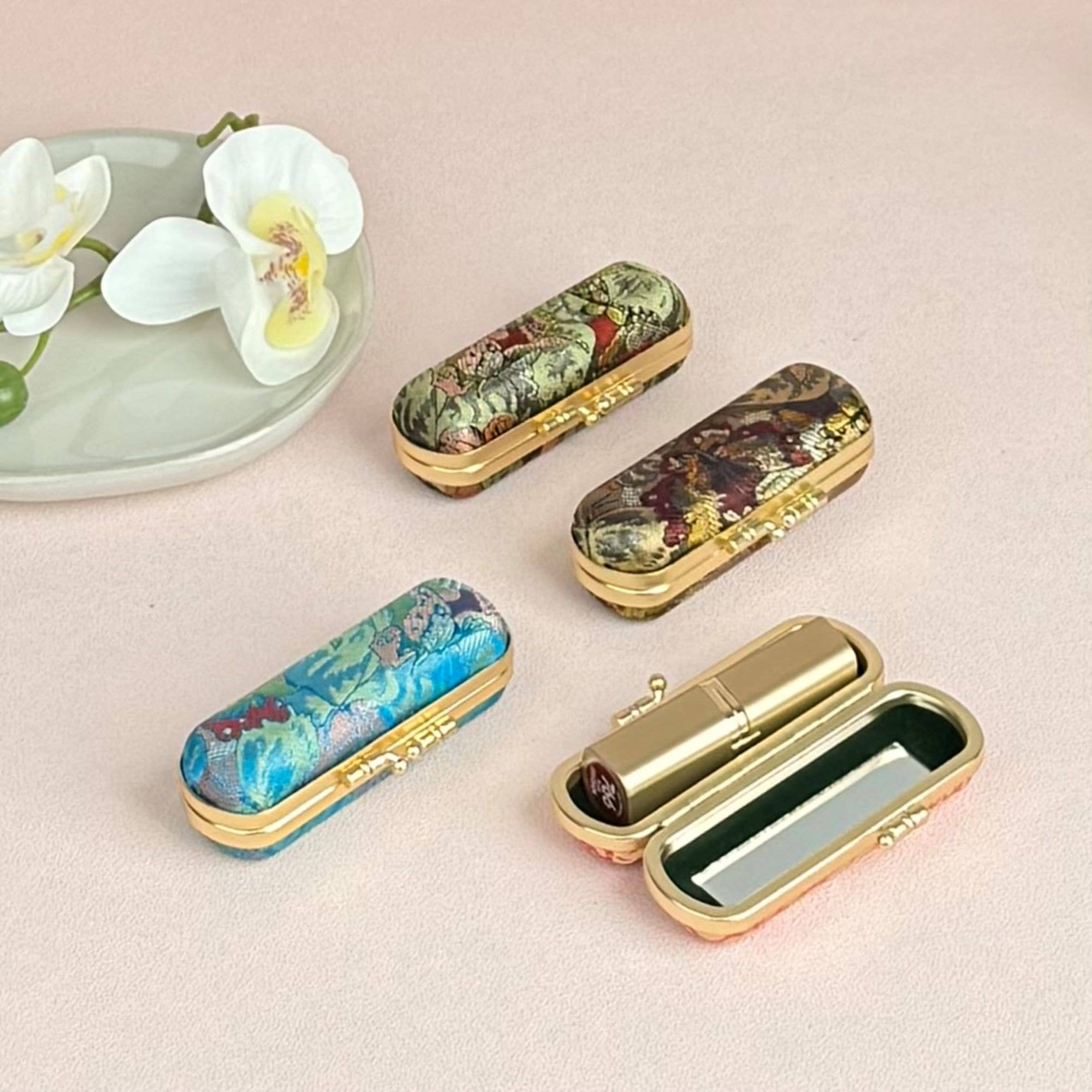 Cathayana - Wholesale Lip Balm Case/Holder - Floral Brocade Lipstick Case with Mirror3