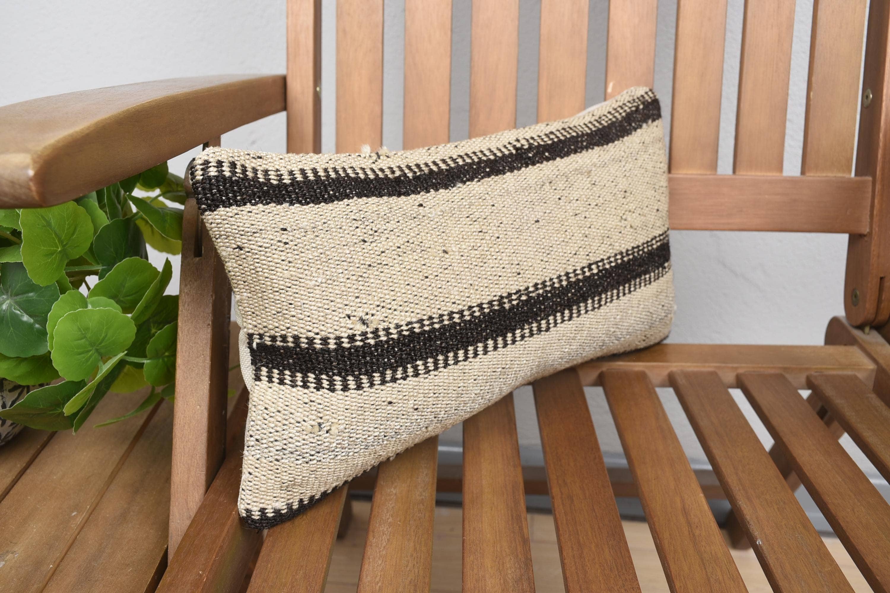 The Loom Wholesale - Wholesale Throw Pillow Cover - Vintage Turkish Kilim Beige and Brown Wool Pillow (8x16...1