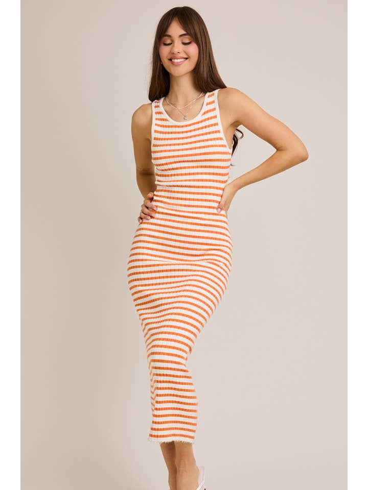 LE LIS - Wholesale Dress - Women's - SLEEVELESS ROUND NECK STRIPED RIB SWEATER DRESS17
