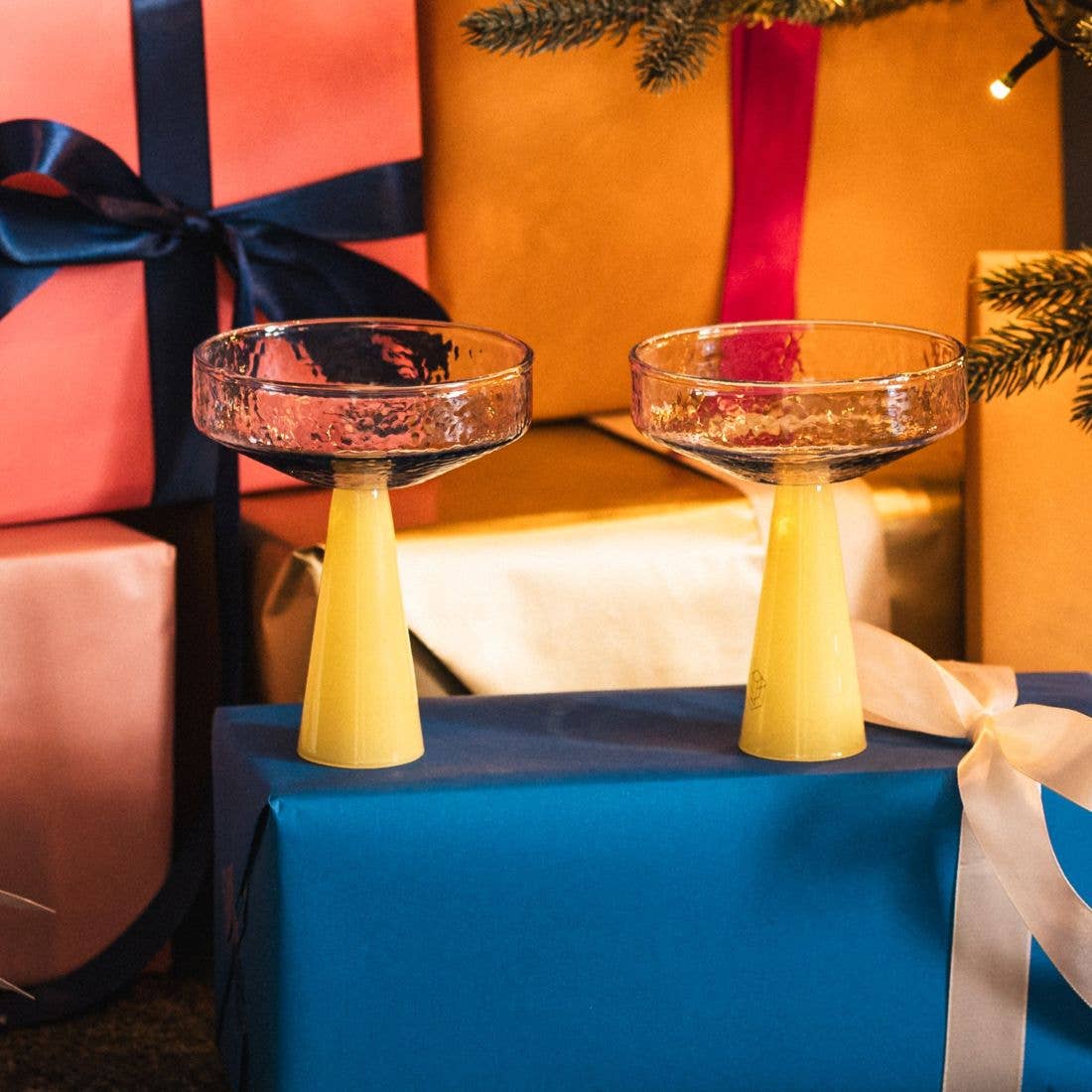 Brût Home and Glassware - Vente Verres à cocktail/alcool - Coupe à Champagne Claude | ensemble de 2 | bleu/topaze1