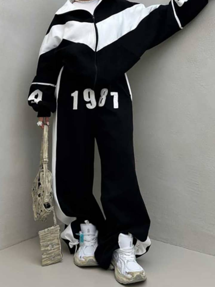 NINEXIS - Wholesale Top & Pant Set (NOT Loungewear) - Women's - CWSS0805_CONTRASTING COLOR LONG SLEEVE JACKET PANTS SUIT