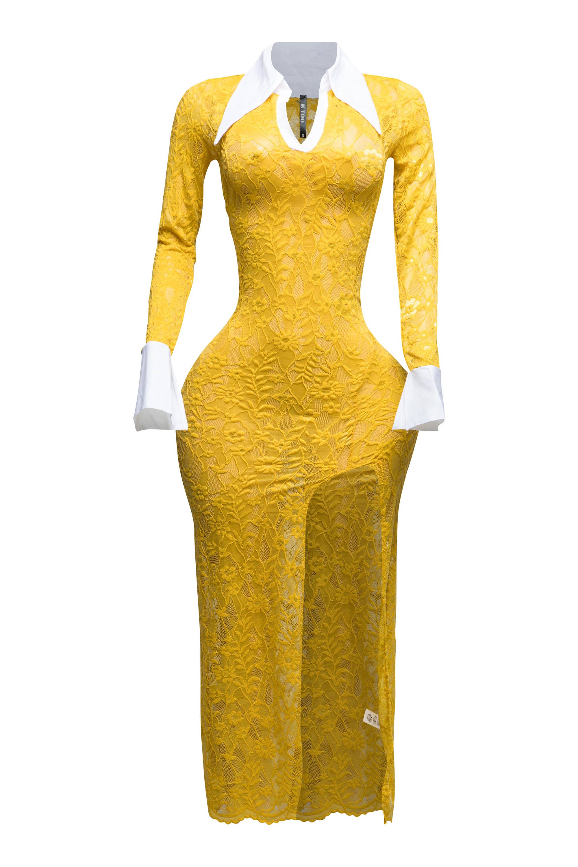 K Too - Vendita all'ingrosso Vestito - Donna - Abito lungo in pizzo con colletto Accent e spacco0