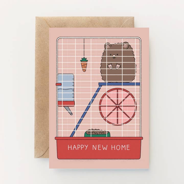 Happy New Home Hamster Greetings Card for wholesale by Hollie Fuller