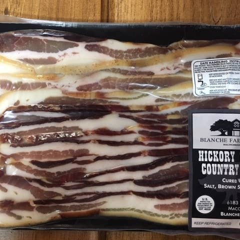 HICKORY SMOKED BACON for wholesale by Blanche Farms Meats
