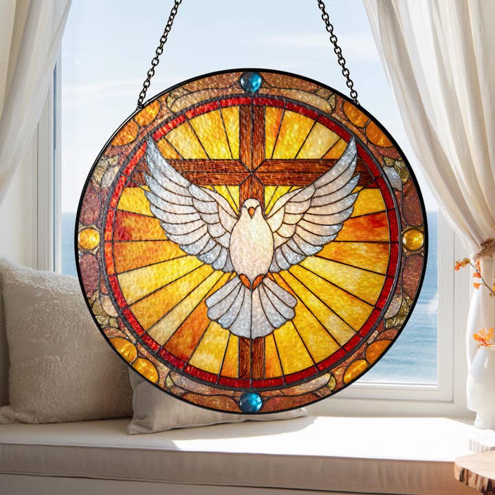 TMLECOM LTD - Wholesale Suncatcher - Holy Spirit Dove Stained Glass Suncatcher, Cross Ornament1