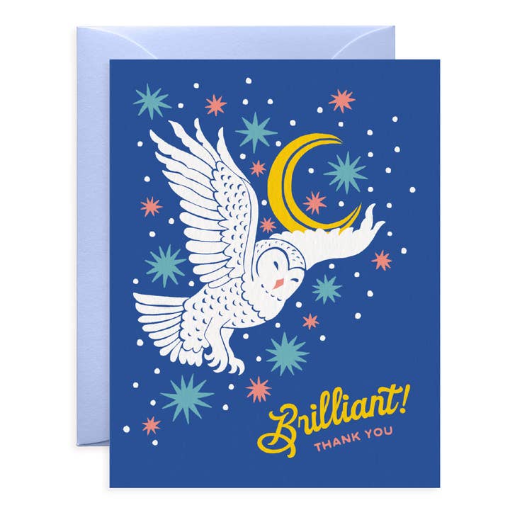 Owl and Moon Thank You Card for wholesale by O.O.M.F. Creative