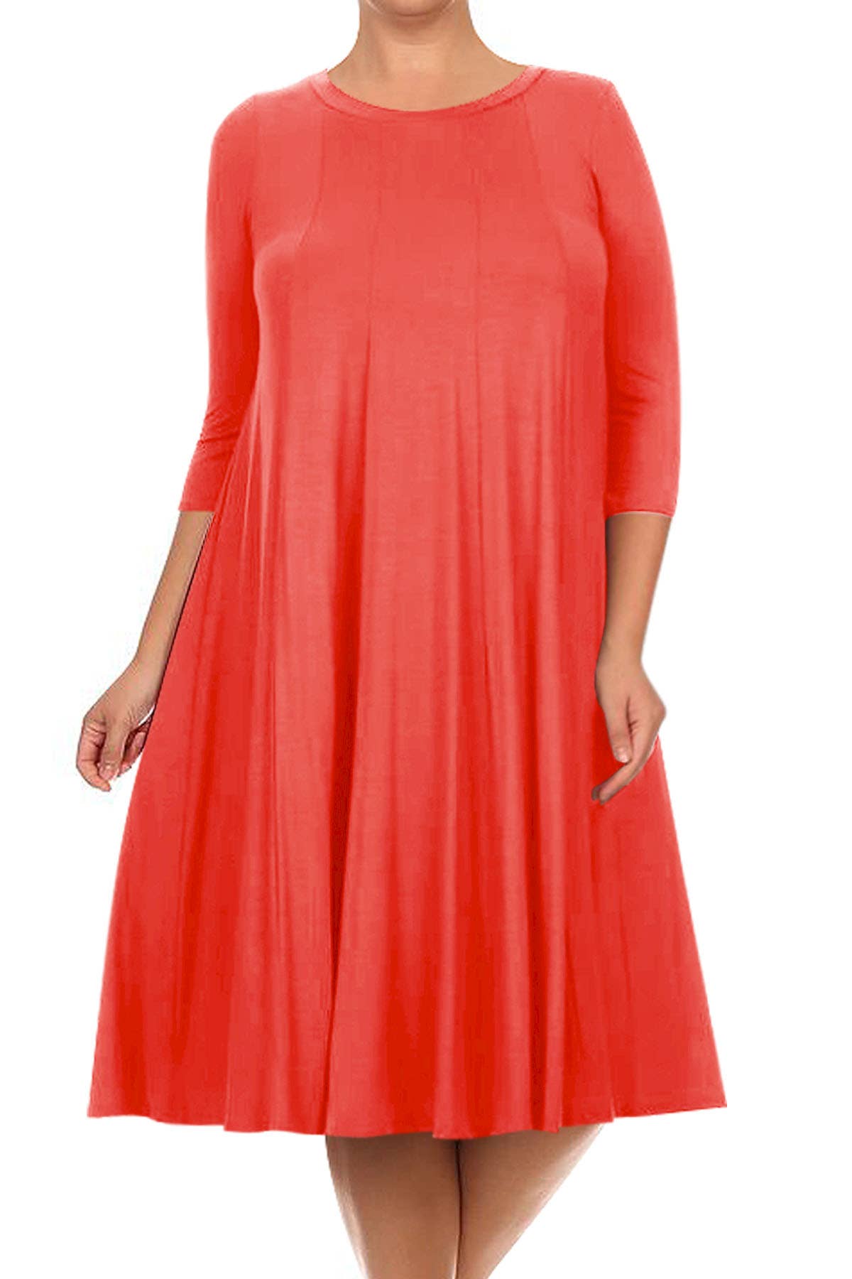 MOA COLLECTION - Vente Robe – femme - Robe plissée trapèze décontractée à manches 3/4 pour femmes de grande taille6
