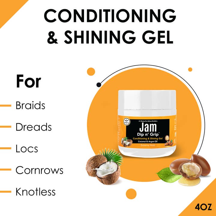 UB BRANDS INC - Wholesale Hair Styling Gel/Mousse - Jam Dip N Grip Coconut & Argan Oil Shining Gel (4oz)1