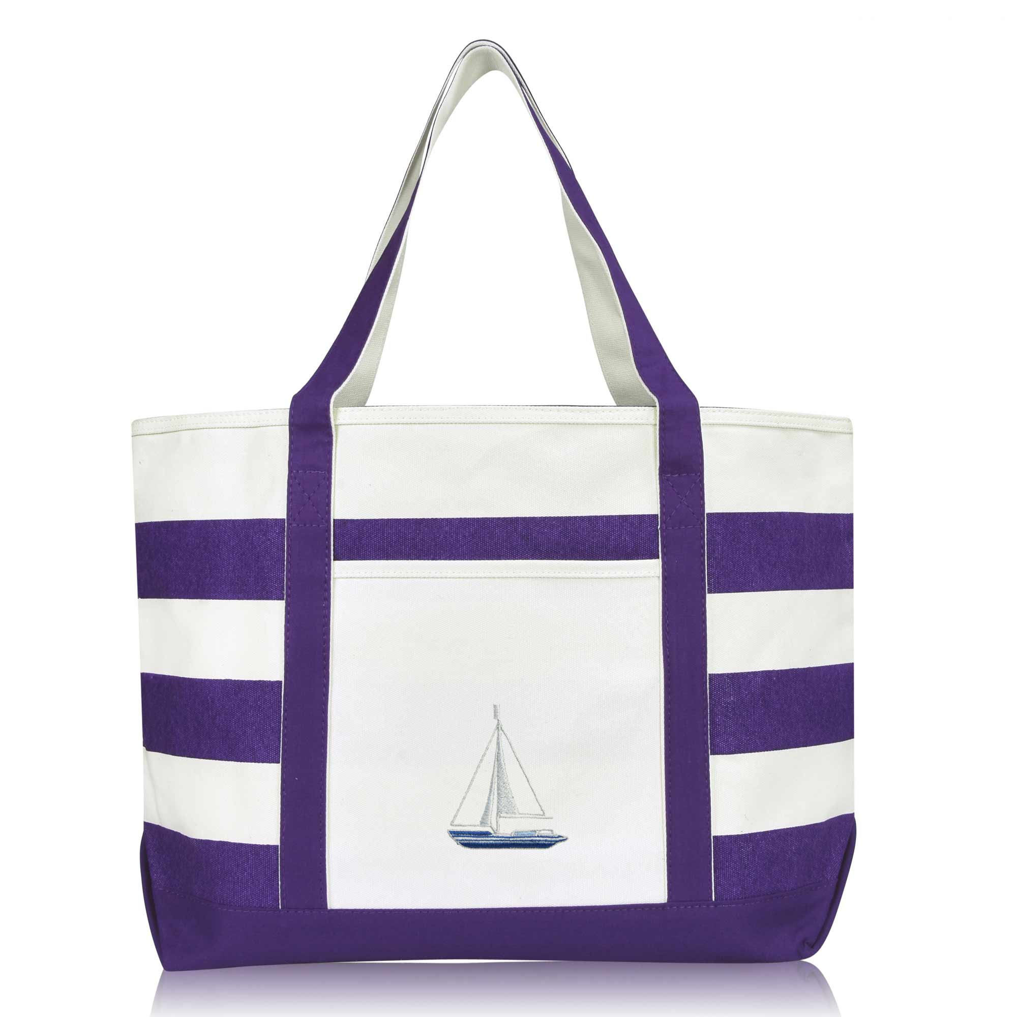 Dalix - Wholesale Tote Bag - Women's - DALIX Ocean Sailboat Womens Embroidered Striped Tote Bag17