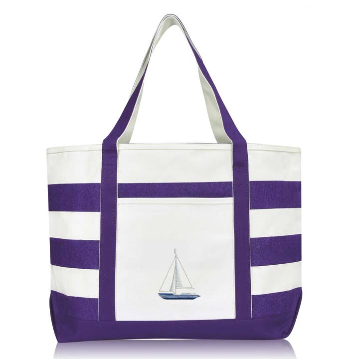 Dalix - Wholesale Tote Bag - Women's - DALIX Ocean Sailboat Womens Embroidered Striped Tote Bag17