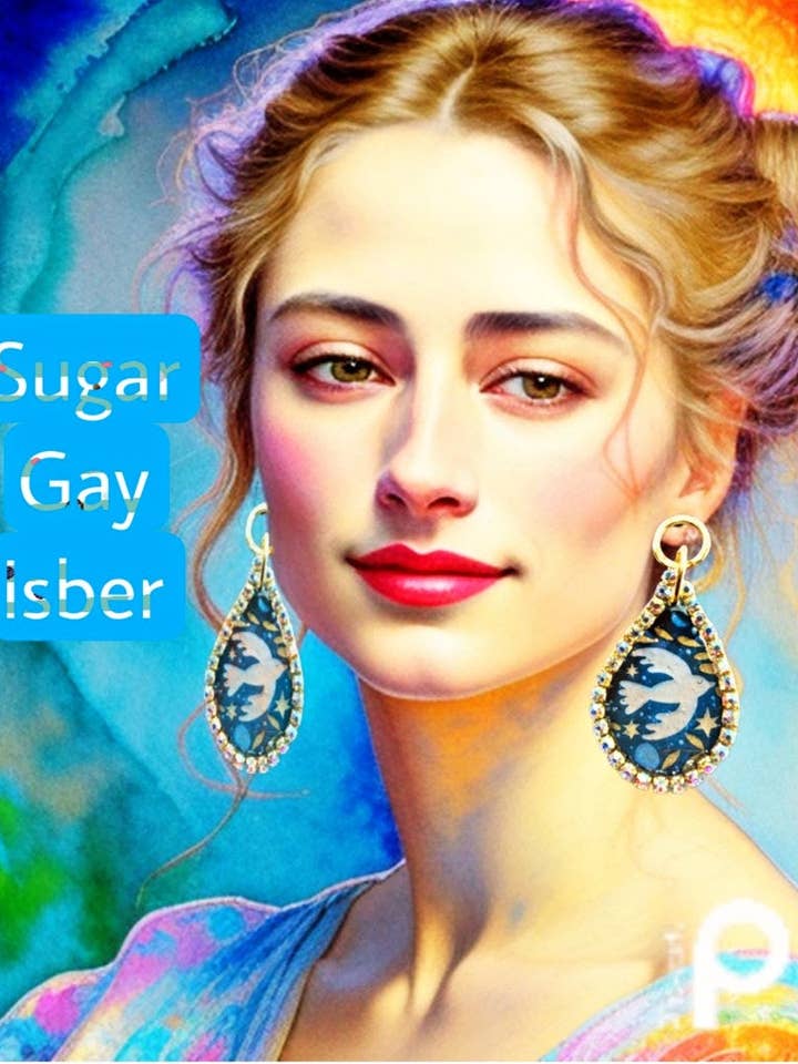 Beautiful Blue and Dove Sparkle Earrings Blue Gold Plated USA Made Sugar Gay Isber Free Shipping for wholesale by Gay Isber Designs