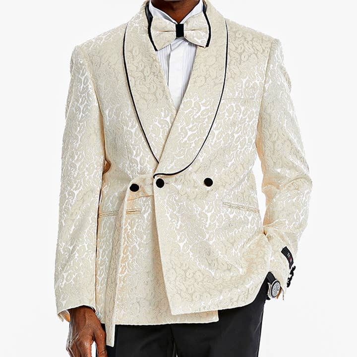 Tazzio 2pc Textured Paisley Double-Breasted Suit, Champagne for wholesale on Faire1