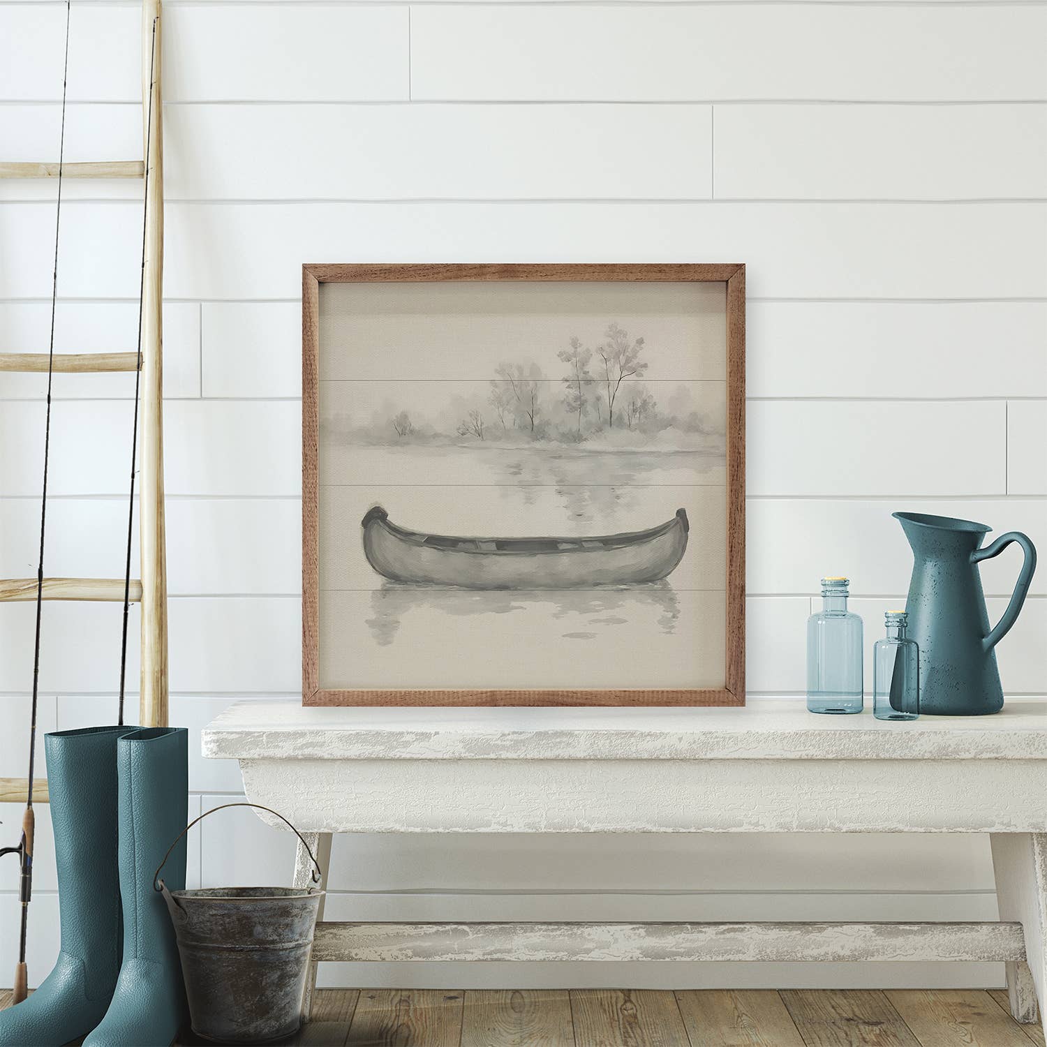 Kendrick Home - Wholesale Wood Wall Art - Canoe On Water Ink1