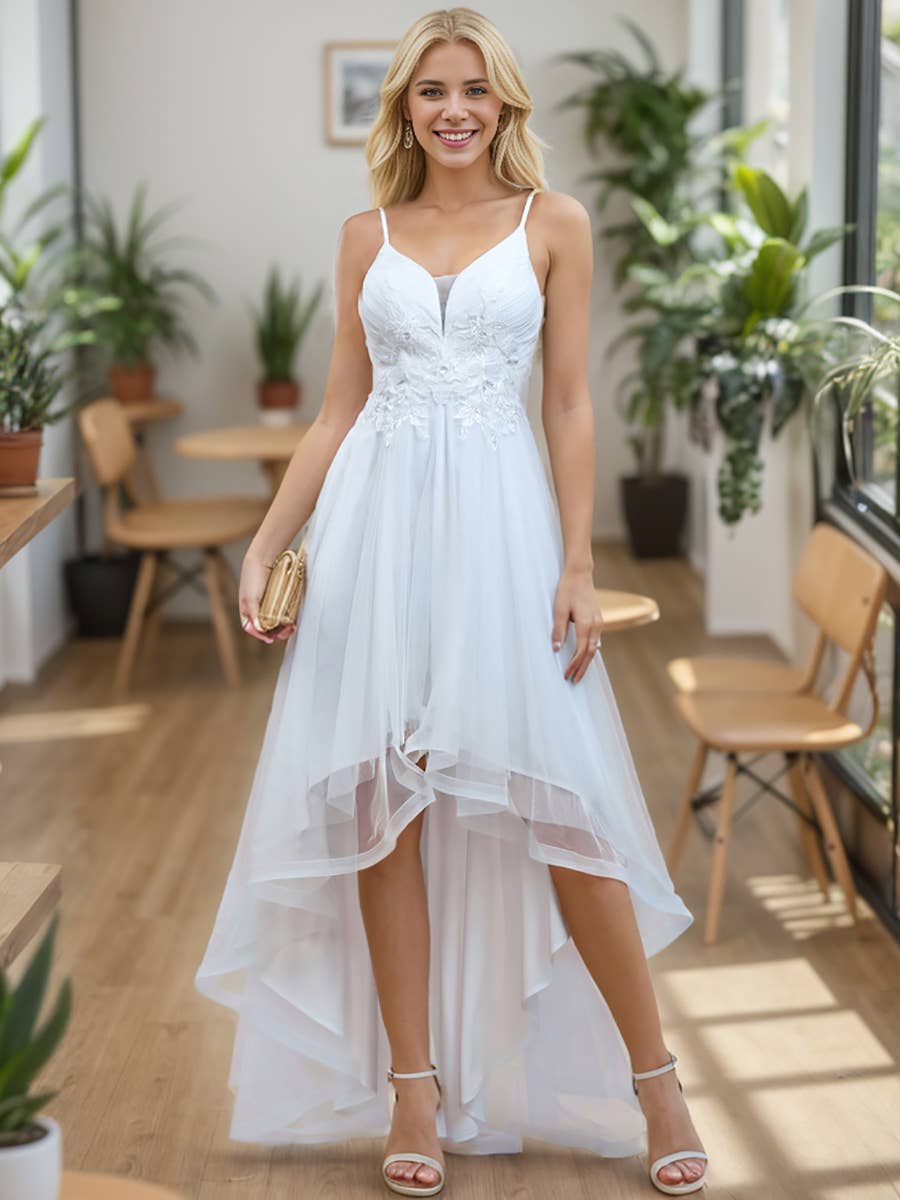 Ever-Pretty – Vestido comprido - Mulher por atacado – Vestidos de festa com aplicação em tule alta e longa0