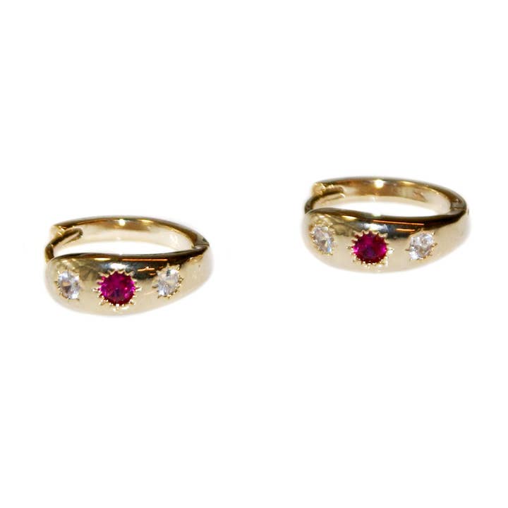 Diamante Stone 1.5Cm Hoops - HER325 GOLD/CRYSTAL/RUBY for wholesale by Hepburn & Co.