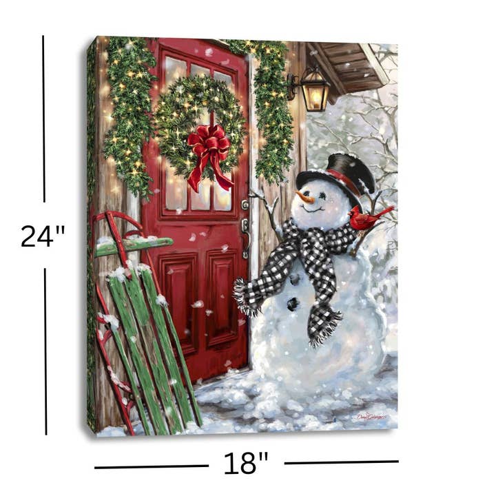 Glow Decor - Wholesale Christmas Wall Art - Front Porch Snowman 18x24 Fully Illuminated LED Wall Art