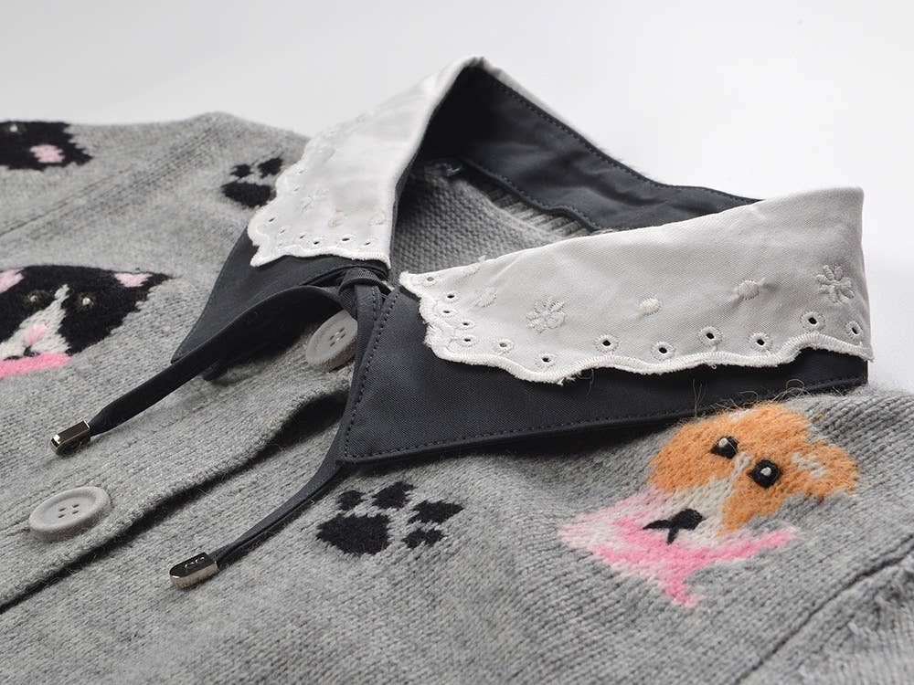 Cinza Conjunto de Outono 2025 de Cardigã e Saia de Malha Bordada SET244 para venda a revendedores na Faire7