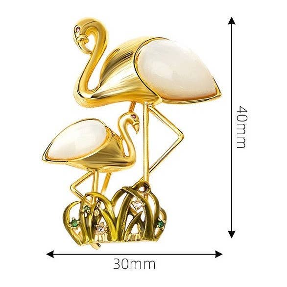 Hand-painted enamel Cute Flamingos Brooch for wholesale by Exsito