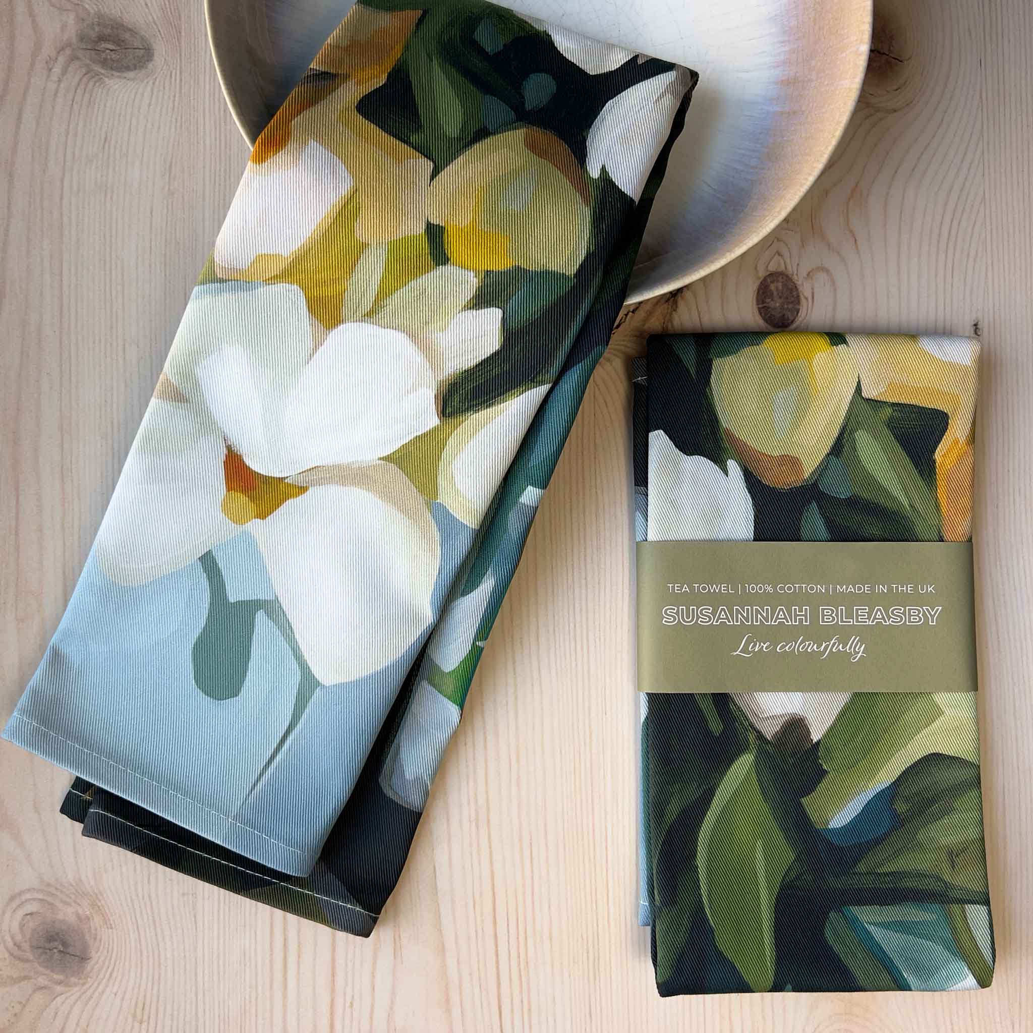 Susannah Bleasby Art - Wholesale Tea Towel - Cotton tea towel | Floral tea towel | 'Ophelia'1