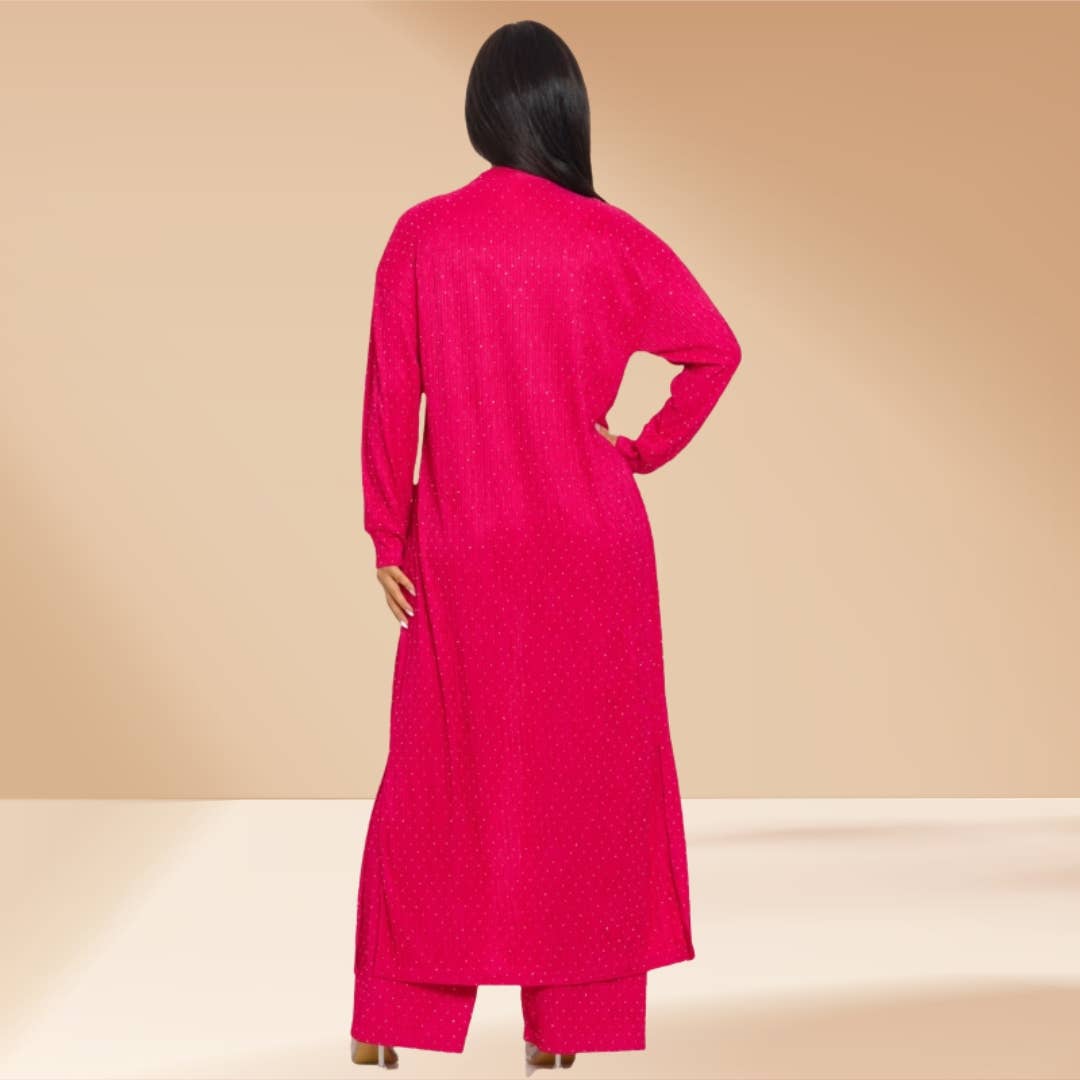 Celystrends - Vente Ensemble haut et pantalon (PAS d'intérieur) - Femme - Ensemble de 3 pièces avec pierres partout : pantalon et cardigan10