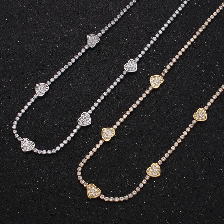 Gold Fill Heart Choker Necklace with CZ Stone WA1307 WA1308 for wholesale by Aim Eternal
