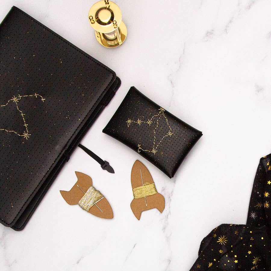 Chasing Threads - Wholesale DIY Craft Kit - DIY Stitch Your Star Sign Kit - Black Vegan Leather Purse8