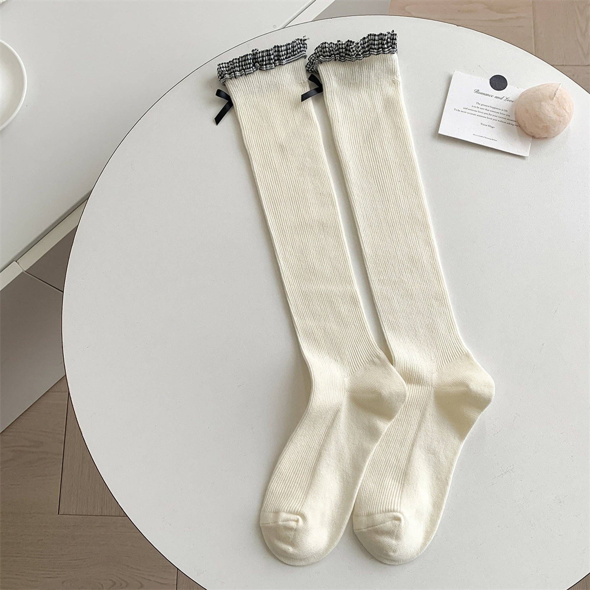 AK Brand - Wholesale Socks - Women's - 6pk Knee - High Socks with Bow and Patterned Cuff6