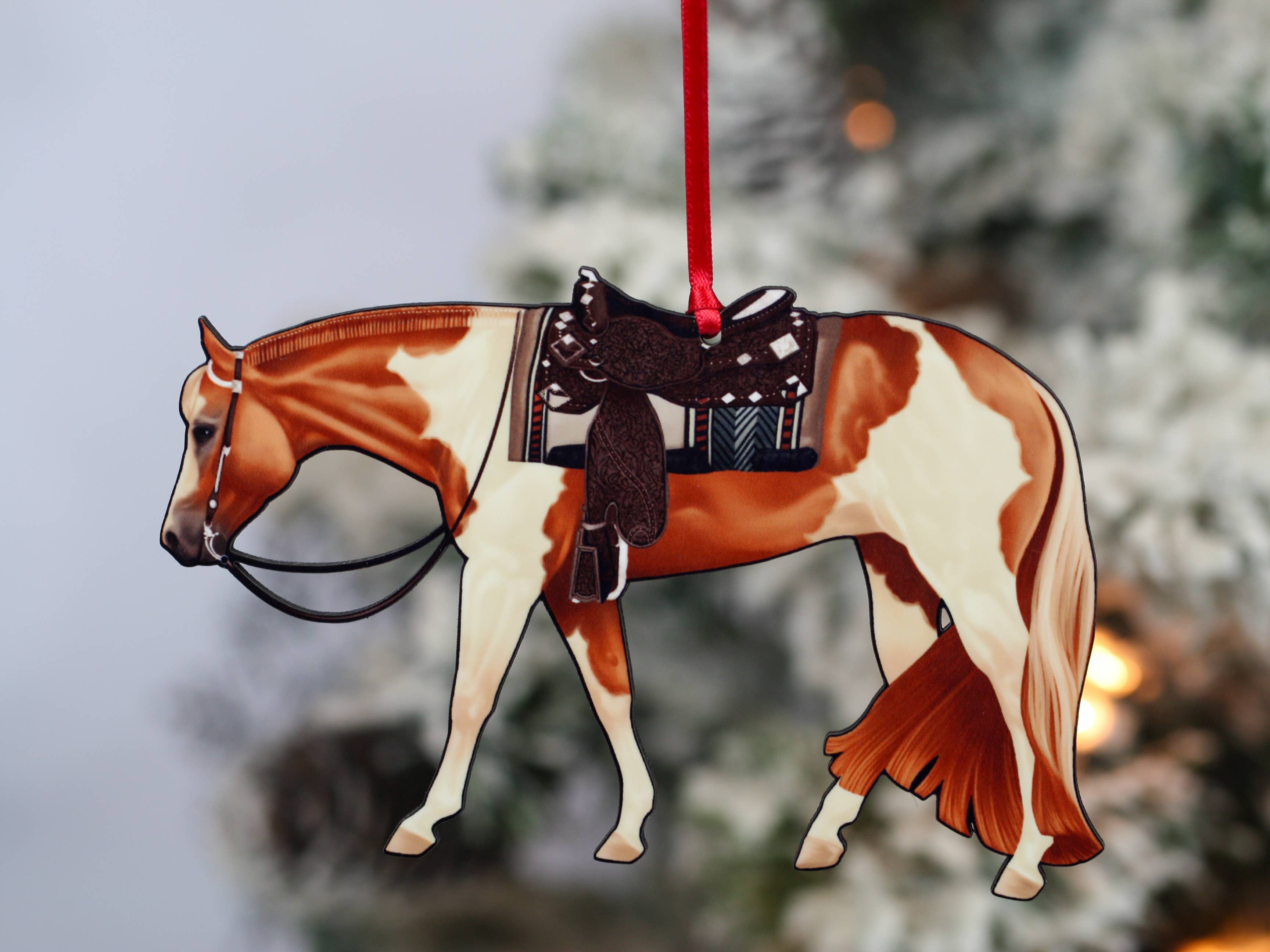 Classy Equine - Wholesale Ornament - Chestnut Tobiano Western Pleasure Horse Ornament Paint Horse0