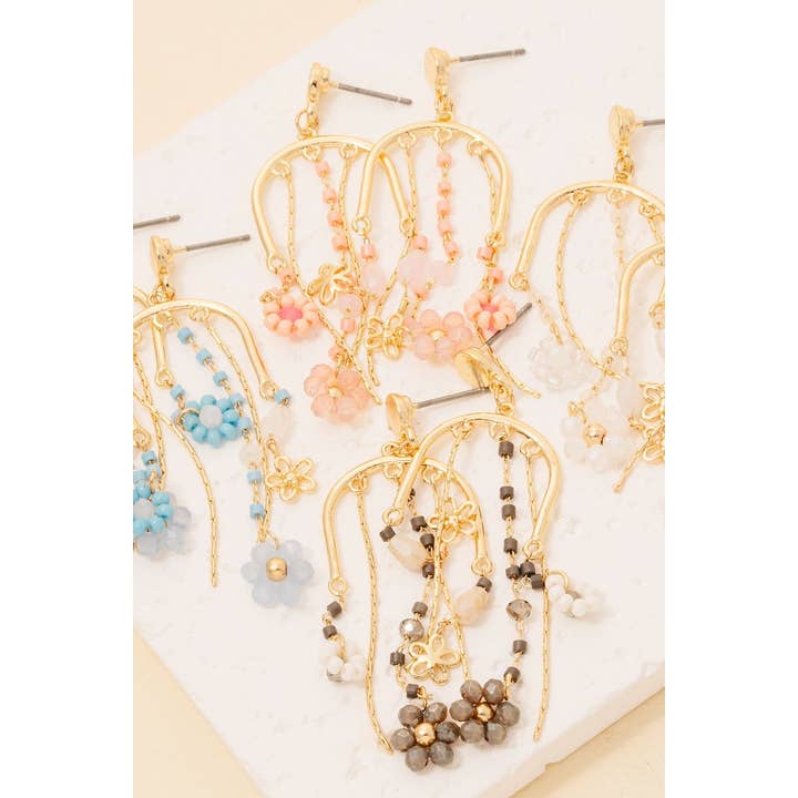 The Looks by Fame Accessories - Wholesale Dangle Earrings - Intricate Beaded Flower And Chains Dangle Earrings