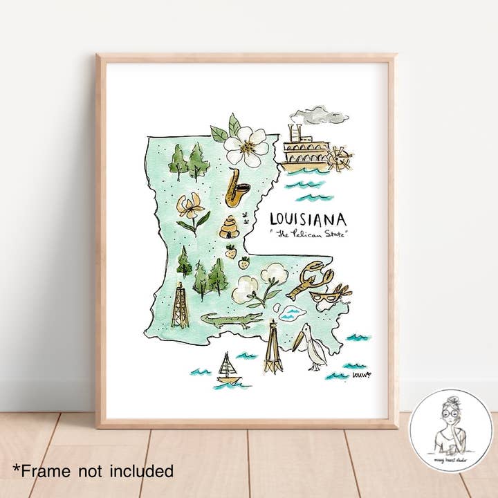 Louisiana State Map. Personalized With Your Town for wholesale by Messy Heart Studio