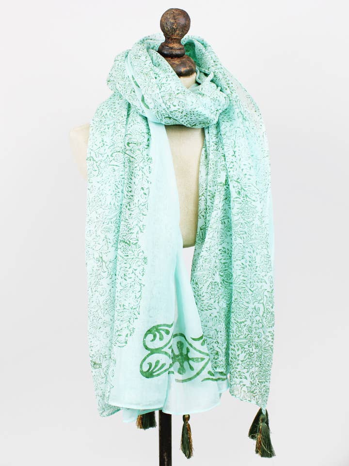 PG1509 BLOCK PRINTED COTTON SCARF (100 x 180cm) for wholesale by Suzie Blue