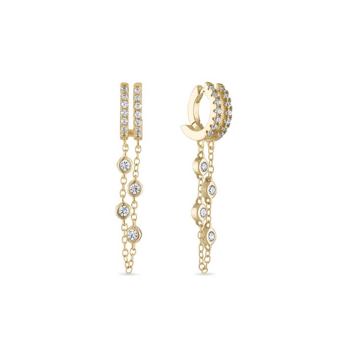 SKN Collections - Wholesale Huggie Earrings - Double Dangle Chain Huggie Earring