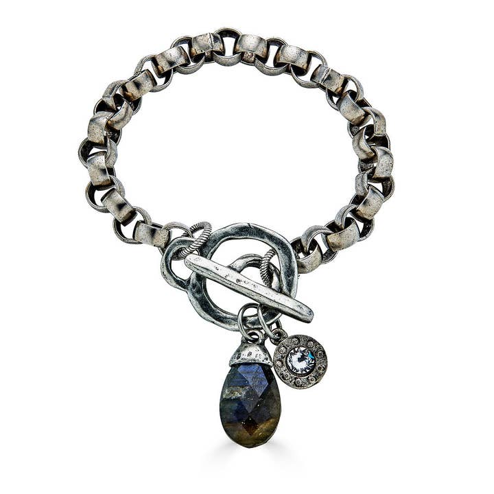 Bracciale con ciondoli in labradorite e cristallo per la vendita all'ingrosso da parte di Loni Paul Jewelry
