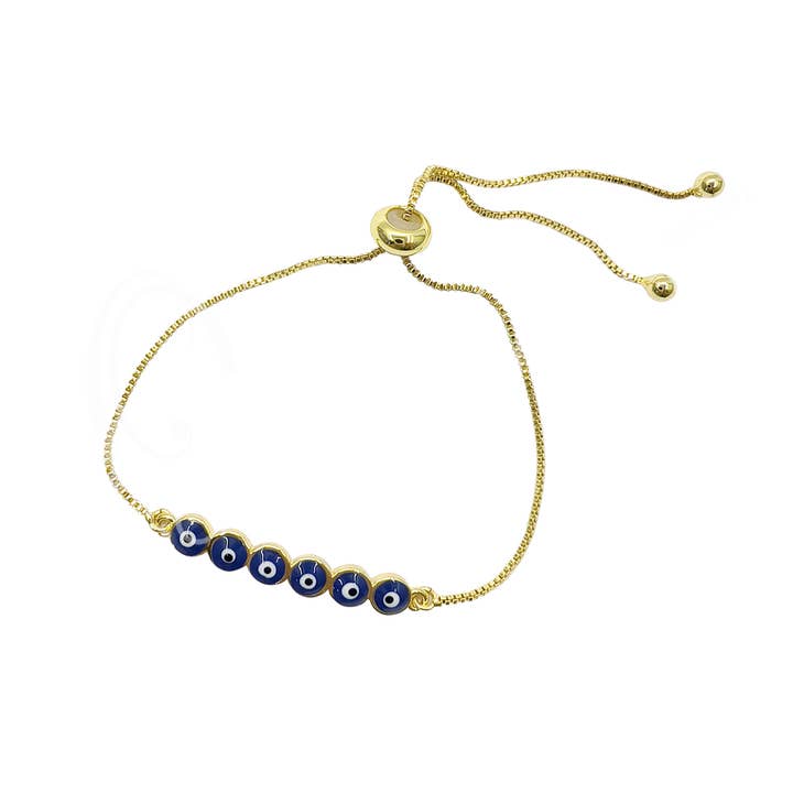 Oceanic Linkways Inc - Wholesale Spiritual Stone/Crystal - (PC)BRACELET - EVIL EYE W/ 6 EYES CHARM ADJUSTABLE 9.75"1