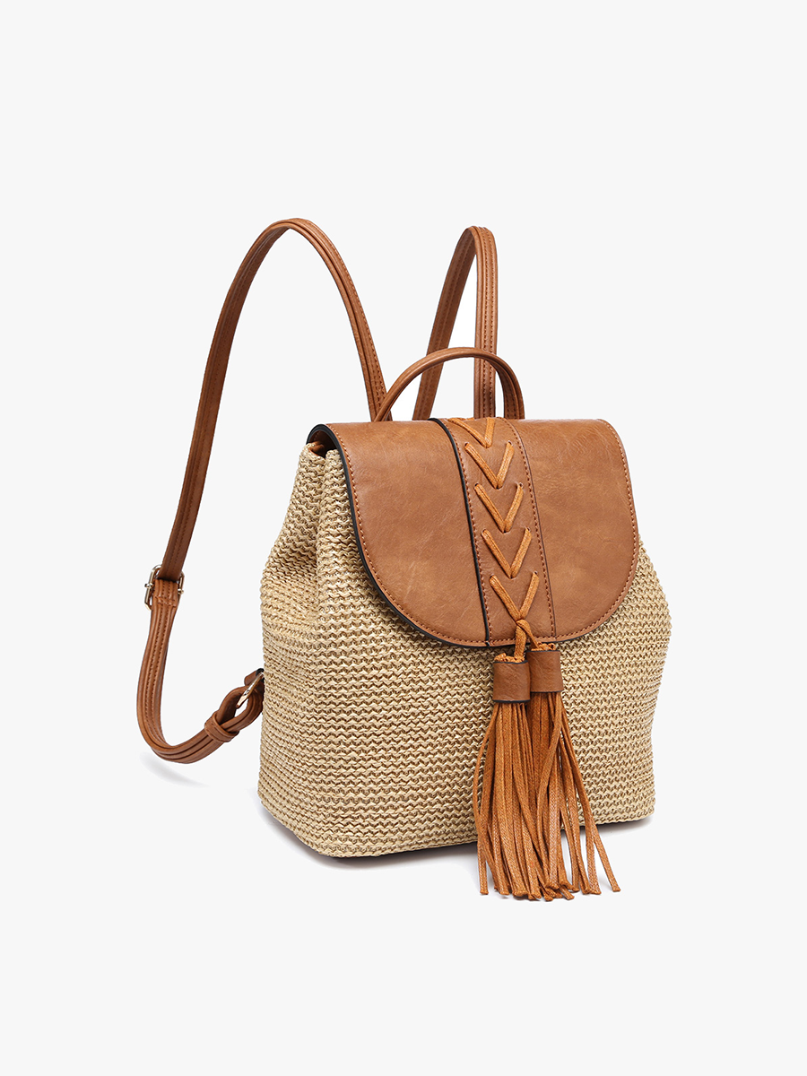 JNC RT (Jen & Co. Outlet) - Wholesale Backpack - Women's - BP2277 Eleanora Straw Backpack w/ Vegan Leather Detail2