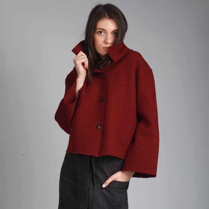 FRANKIE Unlined Cropped Boiled Wool Cape Jacket and other Purchase Wholesale boiled wool fabric. Free Returns & Net 60 Terms on Faire trending on Faire.