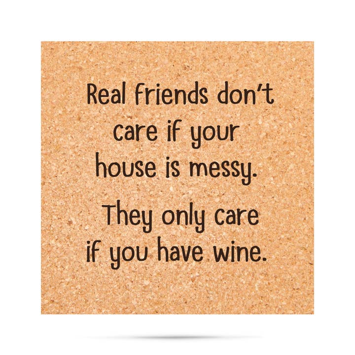 Real friends only care about wine | cork drinking coasters for wholesale by ellembee gift