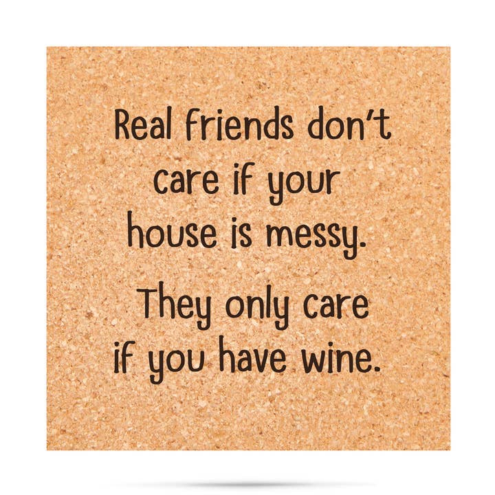 Real friends only care about wine | cork drinking coasters for wholesale by ellembee gift