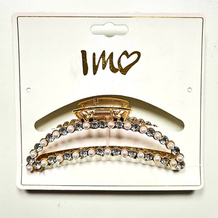 Pearl & Rhinestone Jeweled Claw Clip - 4.5" Grip for wholesale by Crover