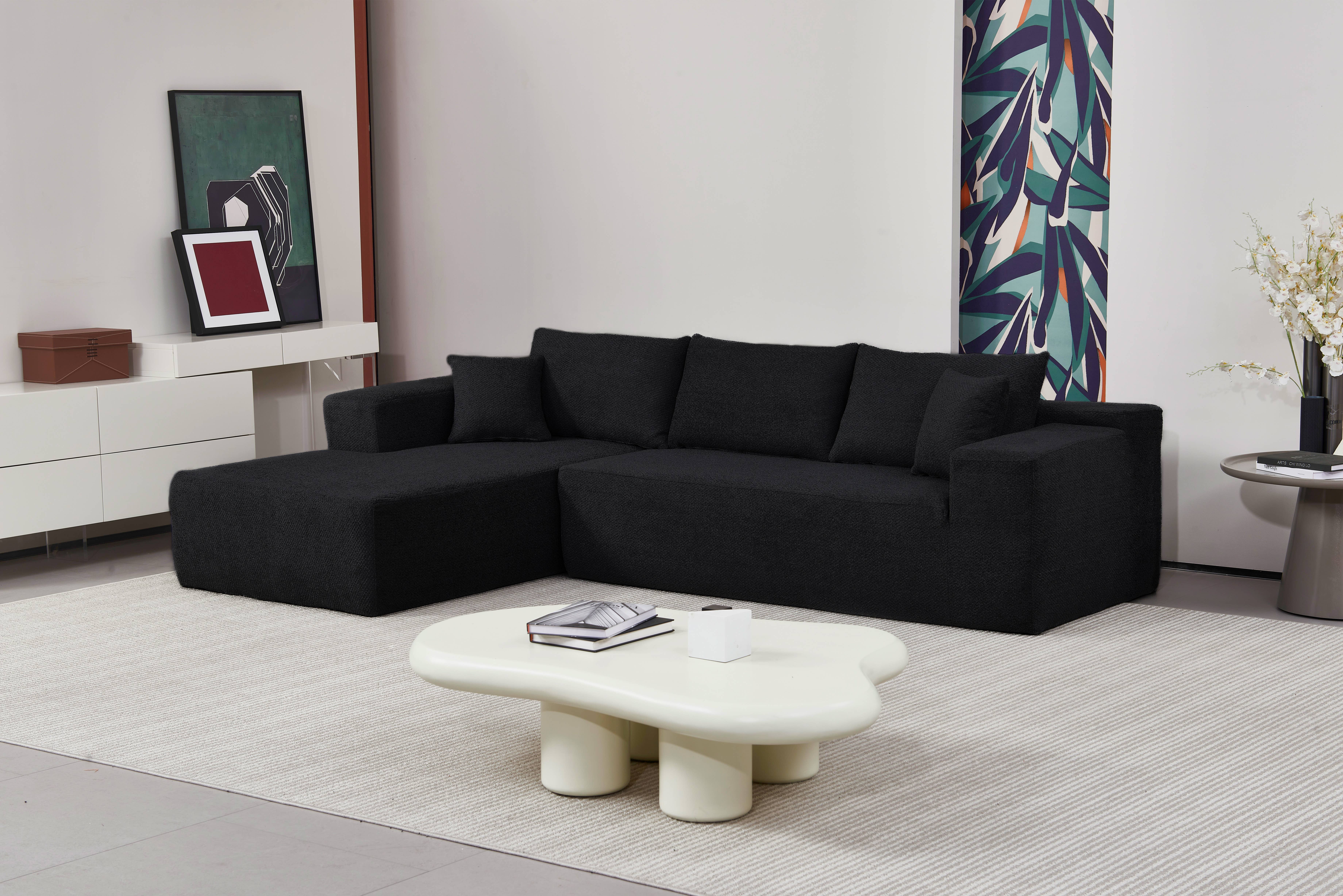 LivingTaste Home Inc - Vente Canapés - Canapé d'angle noir en L – méridienne 3 places2