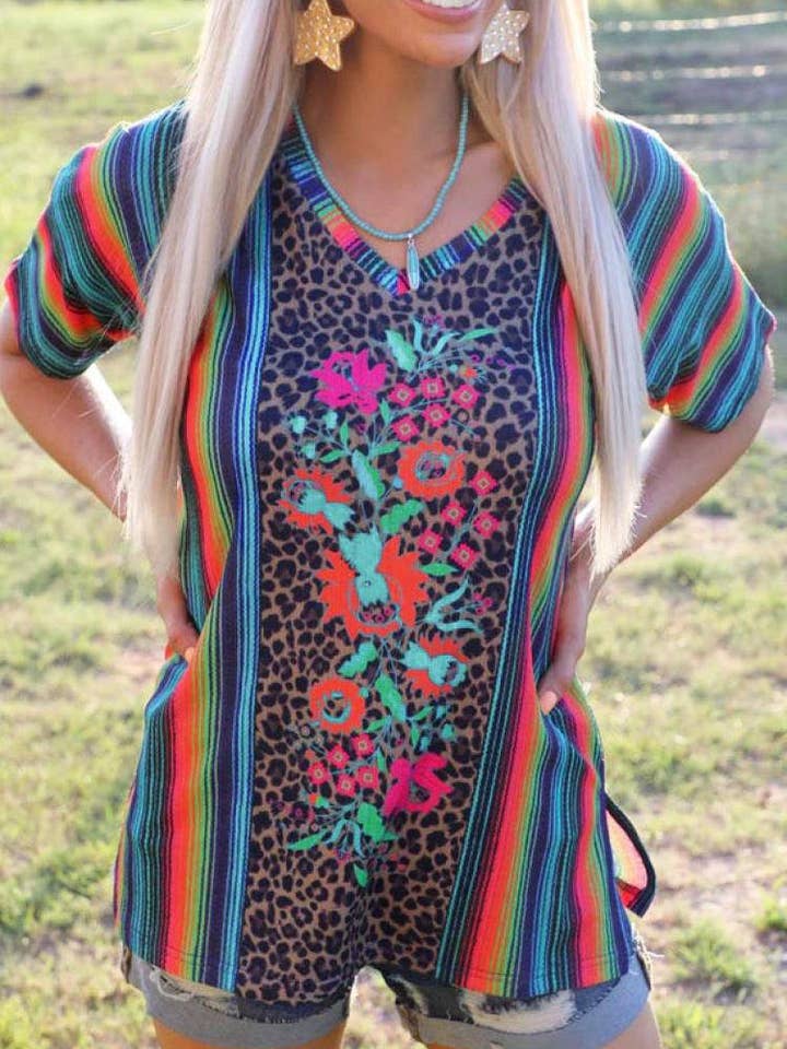 MULTICOLOR striped leopard floral blouse for wholesale on Faire