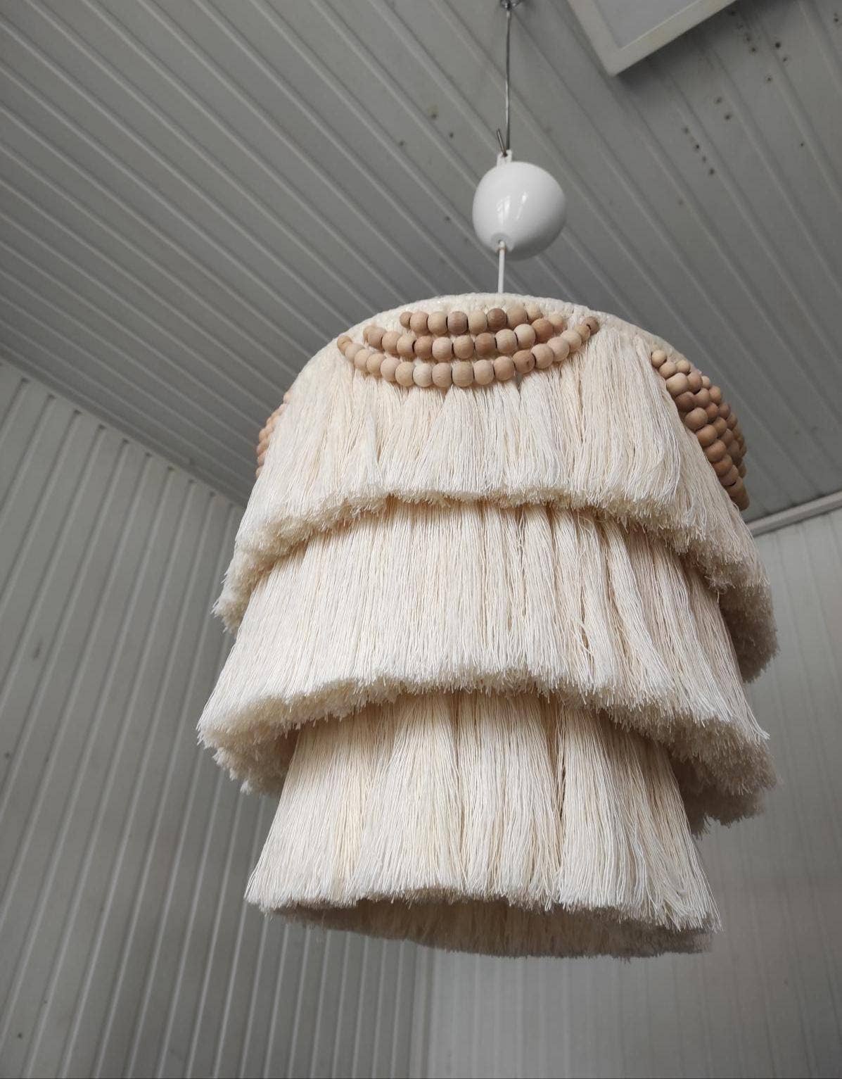 Joy's Arts – Candeeiro/lâmpada suspensa por atacado – Candeeiro de Teto Boho com Franjas: Luz Suspensa com Pendente de Macramé4