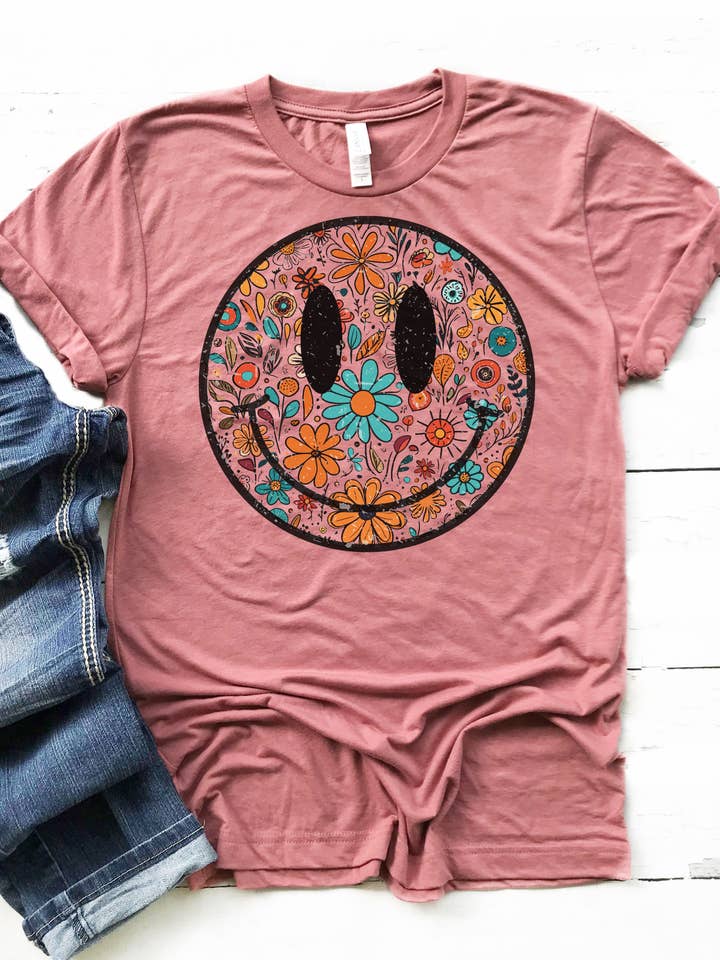Summer Spring Floral Smile Happy Shirt, Good Vibes Tee for wholesale by Gerdees
