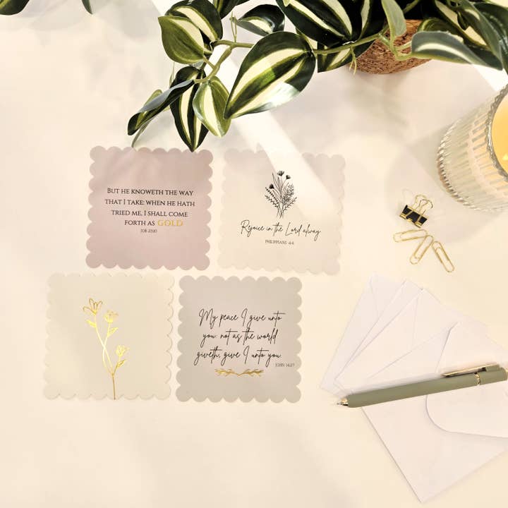 Lavender Bible Verse Scalloped Edge Notecard Set | 4 ct for wholesale by Pearls of Parchment