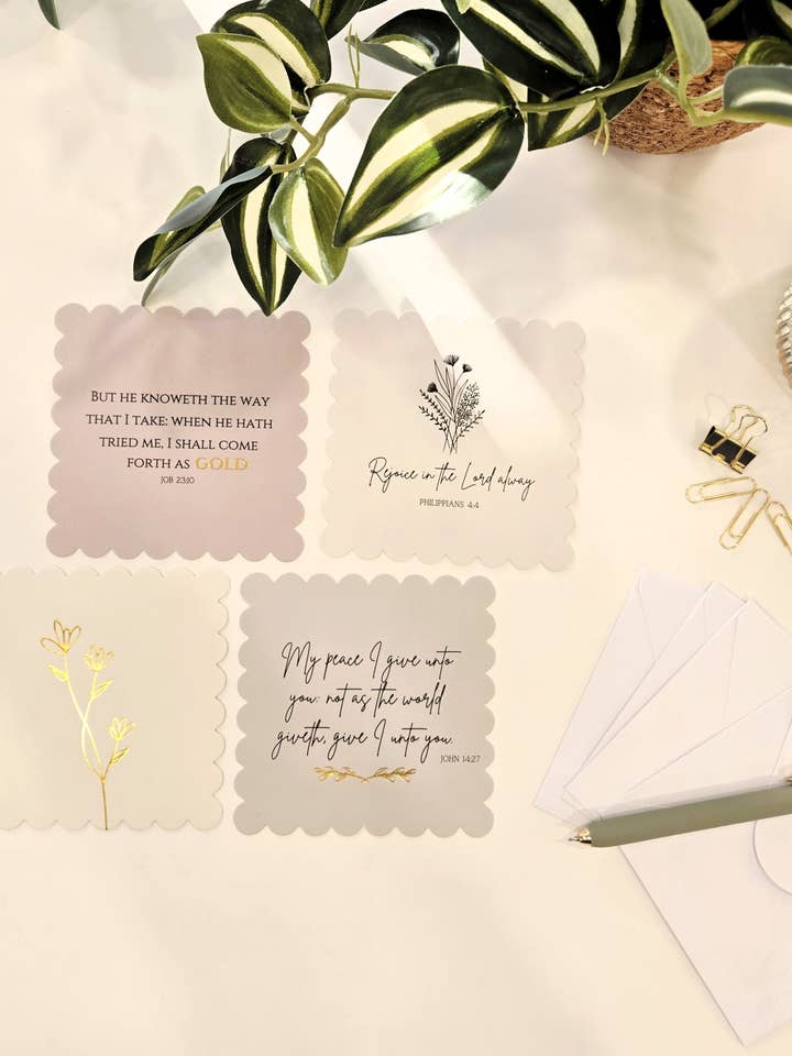 Lavender Bible Verse Scalloped Edge Notecard Set | 4 ct for wholesale by Pearls of Parchment