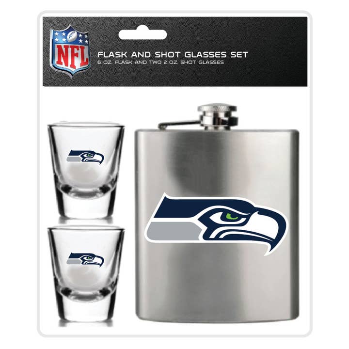 NFL Seattle Seahawks Flask & Shot Glass Set for wholesale by Majestic Sports