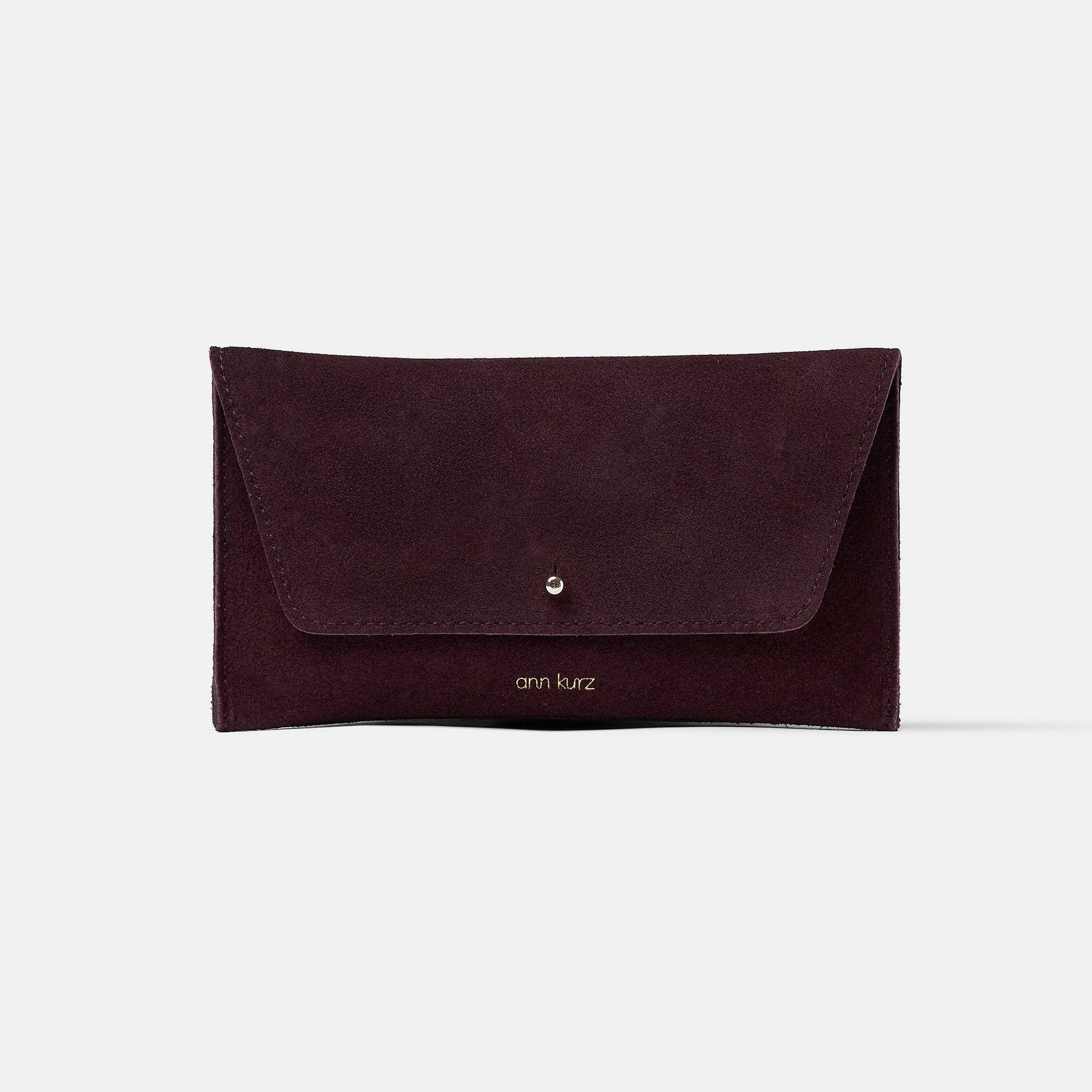 Ann Kurz - Wholesale Wallet - Women's - Mini Envelope Shape Wallet - Suede Burgundy