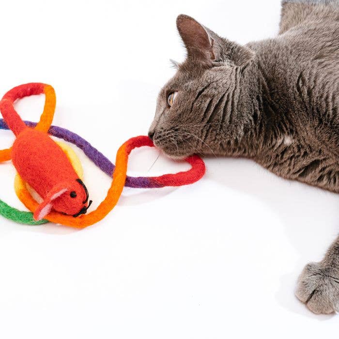 Cat in the Box LLC - Wholesale Pet Toy - Cat - Wool Mouse Cat Toy 6-Foot-Tail - all-red, rainbow, unicorn18
